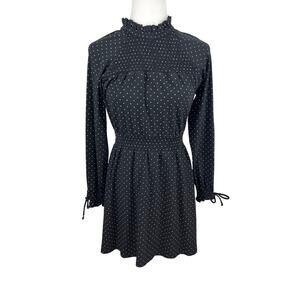 Topshop Petite Black Polka Dot High Neck Shirred Flare Dress
